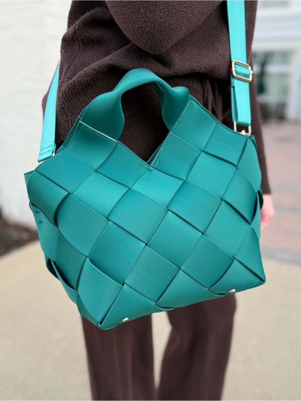 Teal Sol and Selene Woven Neoprene Bag